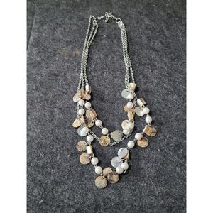 Crown PD Silver tone Necklace 3 different chains with shell and faux pearl